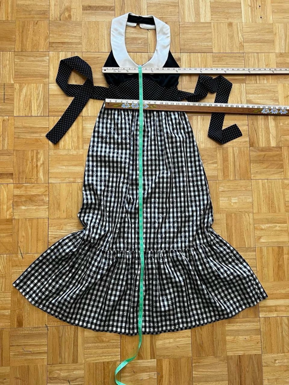 True Vintage 50s 60s Backless Halter Maxi Dress Retro Gingham Rockabilly Small - Picture 8 of 8